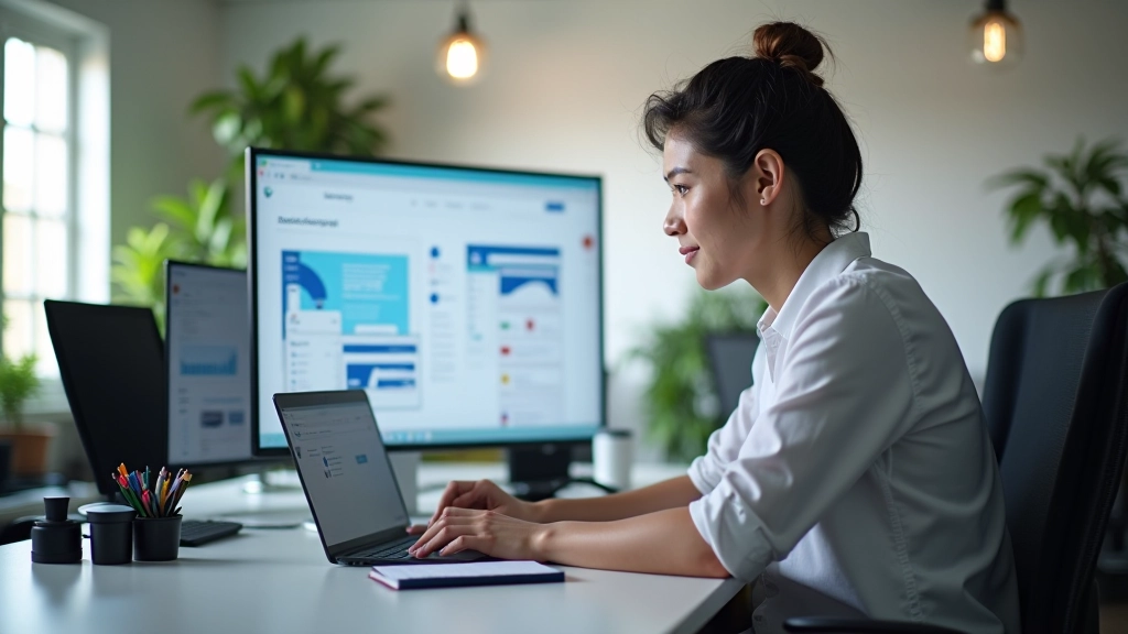 Espace de travail moderne avec outils numériques et ordinateur portable