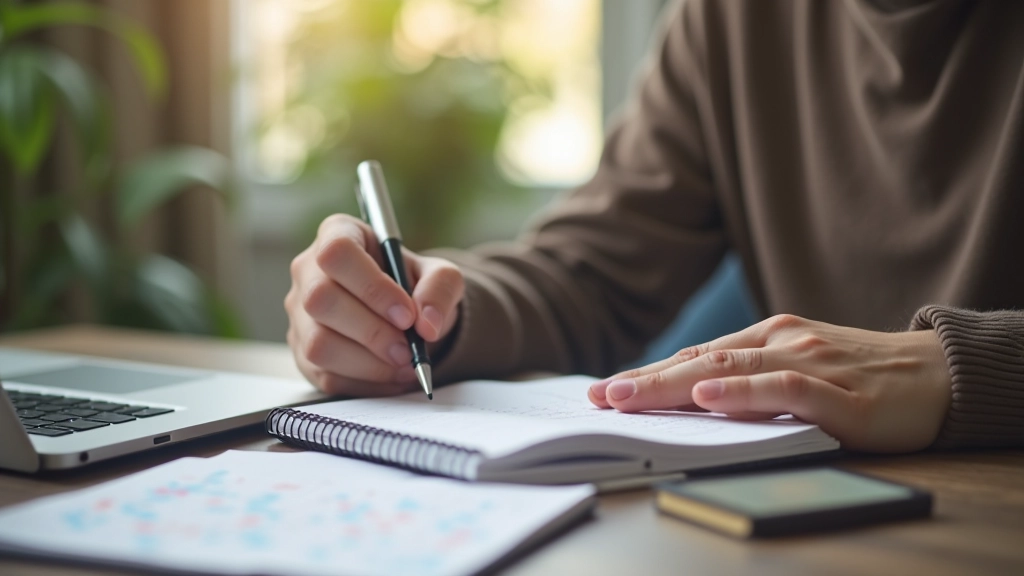 Personne utilisant un planificateur pour organiser ses publications hebdomadaires